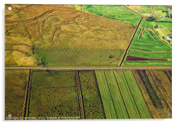 Aerial view of green farming crops Iceland Europe Acrylic by Spotmatik 