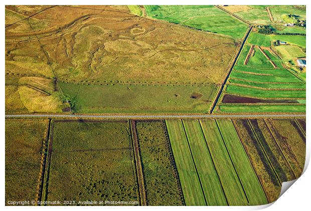 Aerial view of green farming crops Iceland Europe Print by Spotmatik 