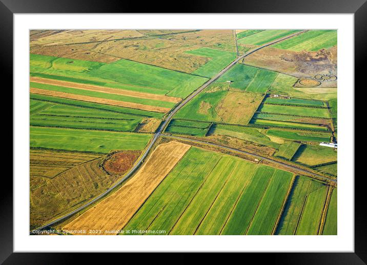 Aerial view of Icelandic agricultural farming crops Europe Framed Mounted Print by Spotmatik 