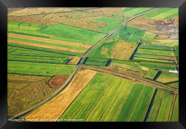 Aerial view of Icelandic agricultural farming crops Europe Framed Print by Spotmatik 