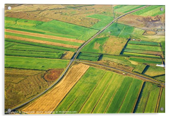 Aerial view of Icelandic agricultural farming crops Europe Acrylic by Spotmatik 
