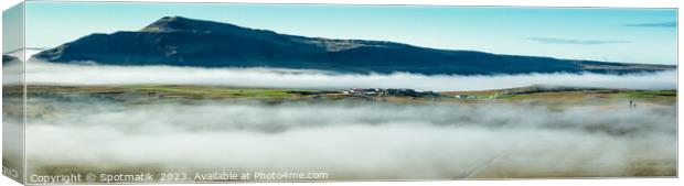 Aerial Panoramic of Icelandic early morning mist Landmannalaugar Canvas Print by Spotmatik 
