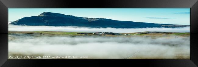 Aerial Panoramic of Icelandic early morning mist Landmannalaugar Framed Print by Spotmatik 
