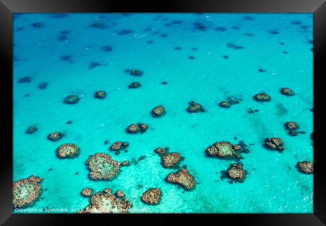 Aerial Great Barrier Reef Queensland Australia Coral Sea  Framed Print by Spotmatik 