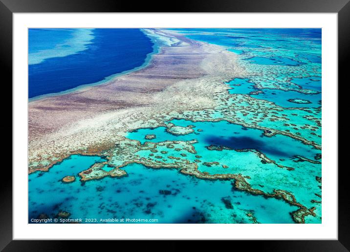 Aerial Great Barrier Reef in tropical Queensland Australia  Framed Mounted Print by Spotmatik 