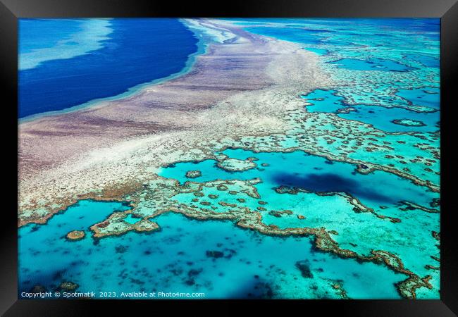 Aerial Great Barrier Reef in tropical Queensland Australia  Framed Print by Spotmatik 