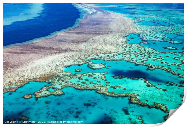 Aerial Great Barrier Reef in tropical Queensland Australia  Print by Spotmatik 