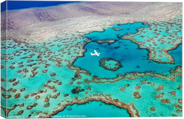 Aerial Australian Great Barrier Reef Sea Plane Canvas Print by Spotmatik 