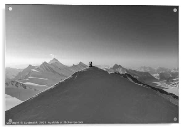 Aerial view Switzerland climbers on mountain summit Europe Acrylic by Spotmatik 