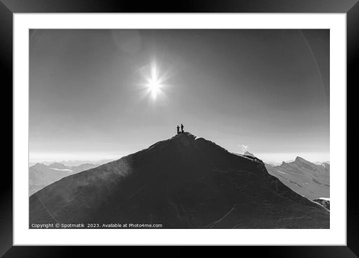 Aerial view Switzerland climbers on mountain summit Europe Framed Mounted Print by Spotmatik 