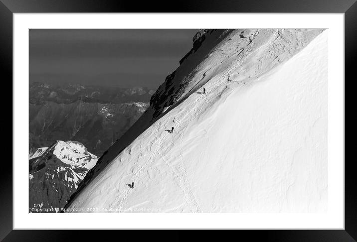 Aerial Switzerland mountain team climbing snow face Europe Framed Mounted Print by Spotmatik 
