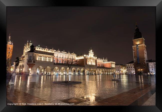 Krakow Cloth Hall by night Framed Print by Rob Hawkins