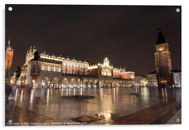 Krakow Cloth Hall by night Acrylic by Rob Hawkins