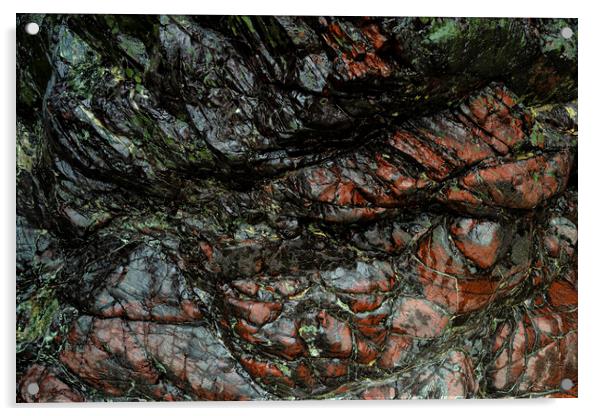 Serpentine Rock red and green Acrylic by kathy white