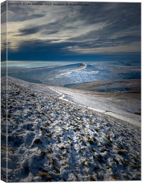 "Winter's Whisper: A Journey to Fan Fawr" Canvas Print by Lee Kershaw