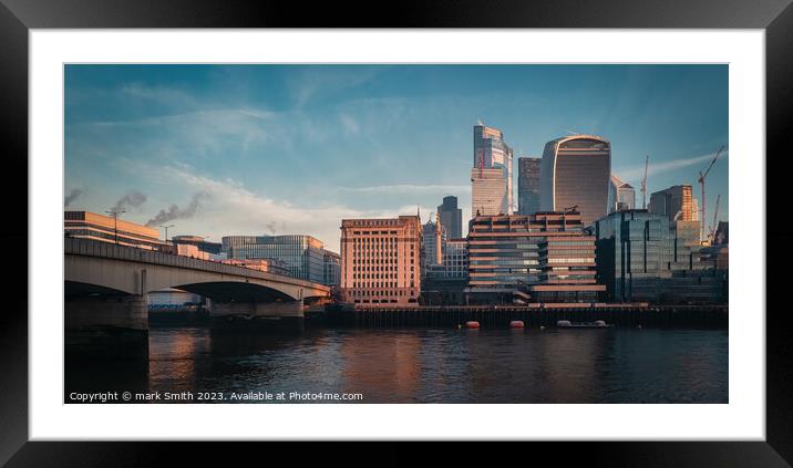 crossing london bridge Framed Mounted Print by mark Smith