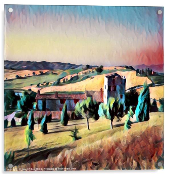 Landscape view of the Tuscany hills. Acrylic by Luigi Petro