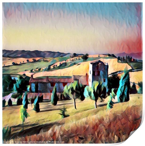 Landscape view of the Tuscany hills. Print by Luigi Petro