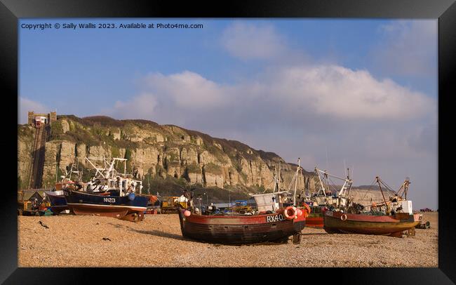 fishing boats on Hastings Beach Framed Print by Sally Wallis