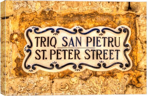 St Peter Street Sign Malta  Canvas Print by David Pyatt