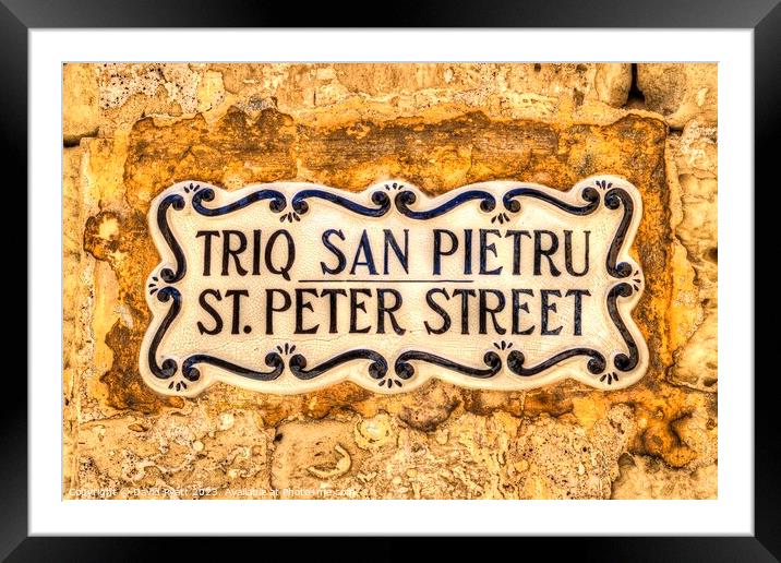 St Peter Street Sign Malta  Framed Mounted Print by David Pyatt
