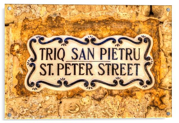 St Peter Street Sign Malta  Acrylic by David Pyatt