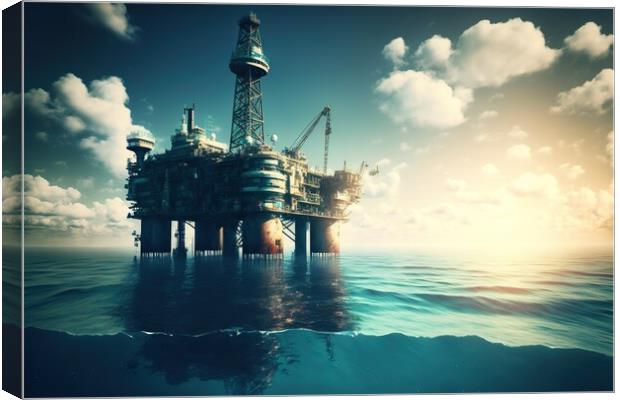 Illustration of obsolete offshore oil platform, conceptual drawi Canvas Print by Joaquin Corbalan