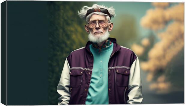 Senior man 65 years or older posing as a model in youth clothing Canvas Print by Joaquin Corbalan