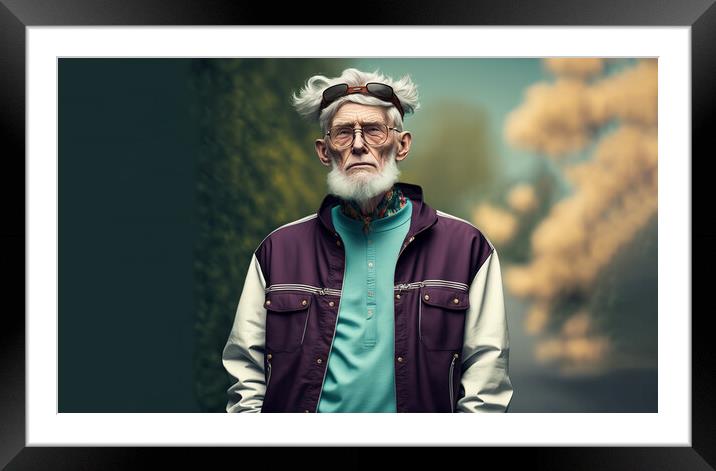 Senior man 65 years or older posing as a model in youth clothing Framed Mounted Print by Joaquin Corbalan