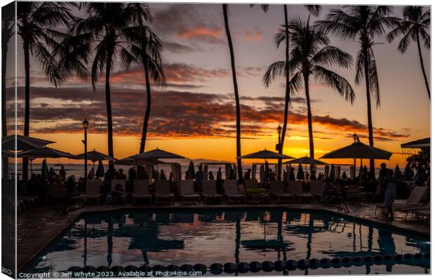 Sunset from the Moan Surfrider, Waikiki Canvas Print by Jeff Whyte