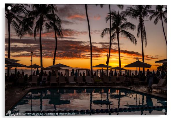 Sunset from the Moan Surfrider, Waikiki Acrylic by Jeff Whyte