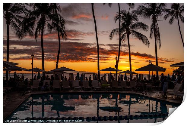 Sunset from the Moan Surfrider, Waikiki Print by Jeff Whyte