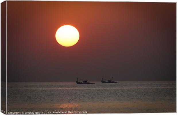 sunset and the fishing boats Canvas Print by anurag gupta