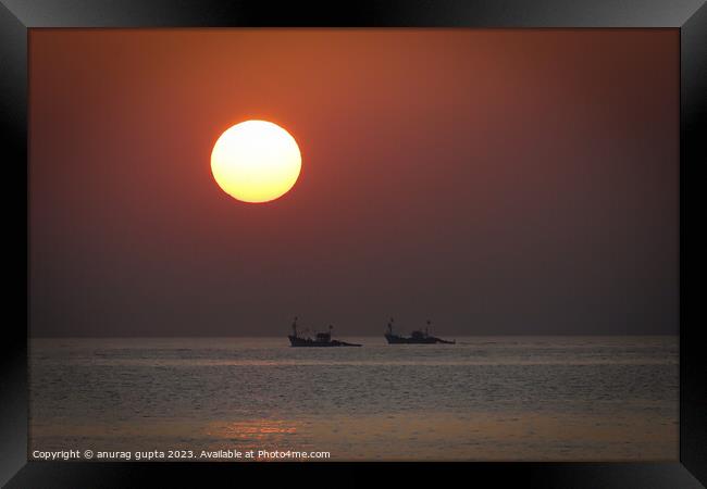 sunset and the fishing boats Framed Print by anurag gupta