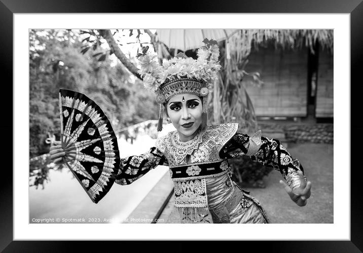 Portrait beautiful Balinese female performing finger dance Framed Mounted Print by Spotmatik 