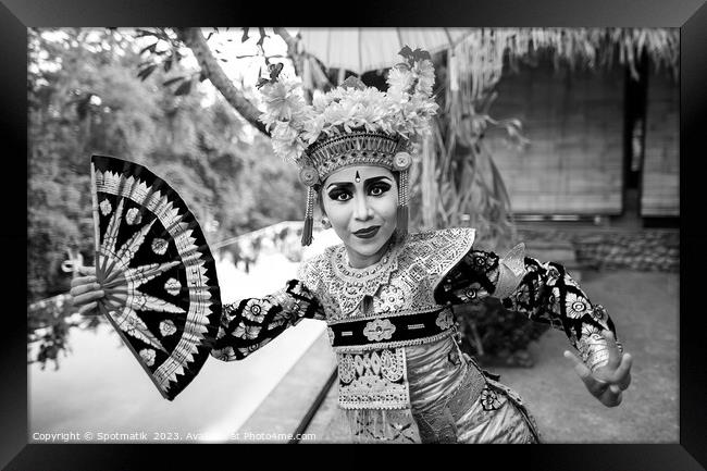 Portrait beautiful Balinese female performing finger dance Framed Print by Spotmatik 