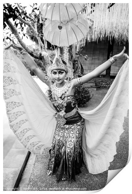 Balinese female dancer performing Ceremonial traditional dance Print by Spotmatik 