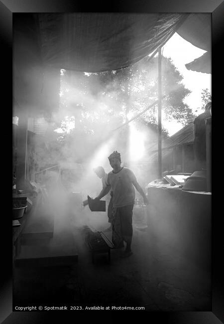 Indonesian outdoors Balinese traditional village cooking for wed Framed Print by Spotmatik 