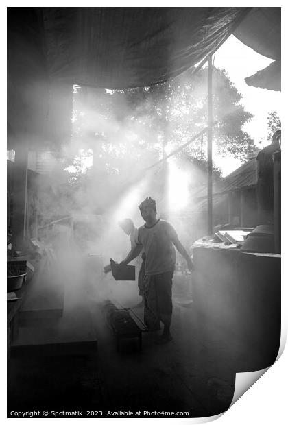 Indonesian outdoors Balinese traditional village cooking for wed Print by Spotmatik 