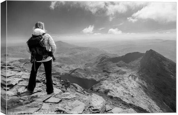 Snowdonia Wales Caucasian young female hiker outdoor Canvas Print by Spotmatik 