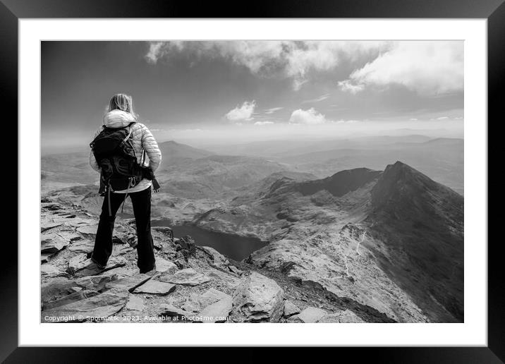 Snowdonia Wales Caucasian young female hiker outdoor Framed Mounted Print by Spotmatik 