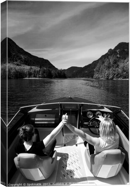 Ambitious friends girls celebrating life success at speed  Canvas Print by Spotmatik 