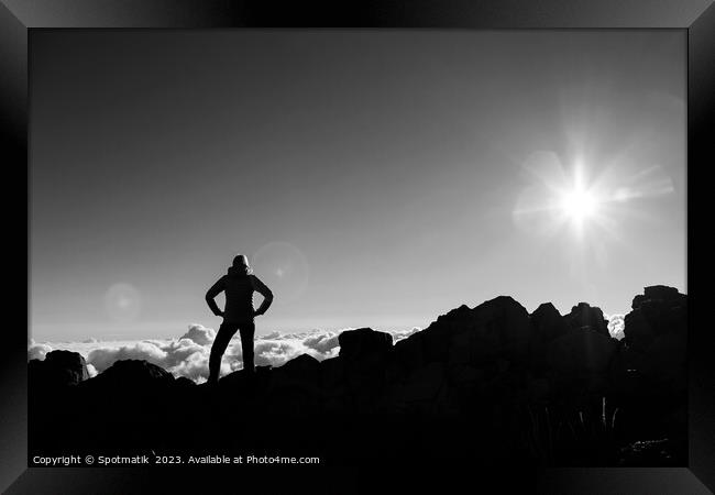 Silhouette of young female hiker Haleakala National Park  Framed Print by Spotmatik 