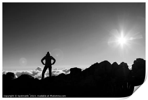 Silhouette of young female hiker Haleakala National Park  Print by Spotmatik 