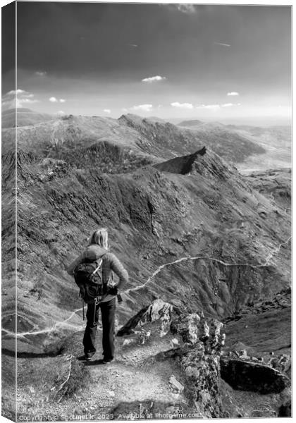 Snowdon scenic mountain scenery viewed by young female  Canvas Print by Spotmatik 