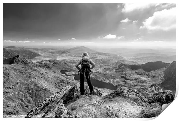 Wales young Caucasian female hiker outdoor Snowdonia Print by Spotmatik 
