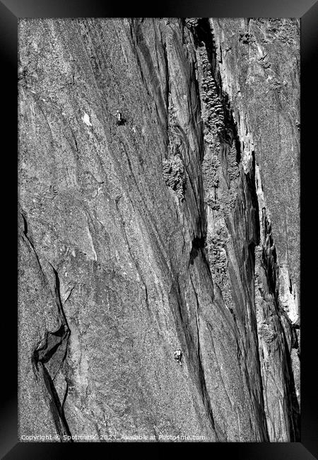 Aerial male rock climber cliff face Squamish Canada Framed Print by Spotmatik 