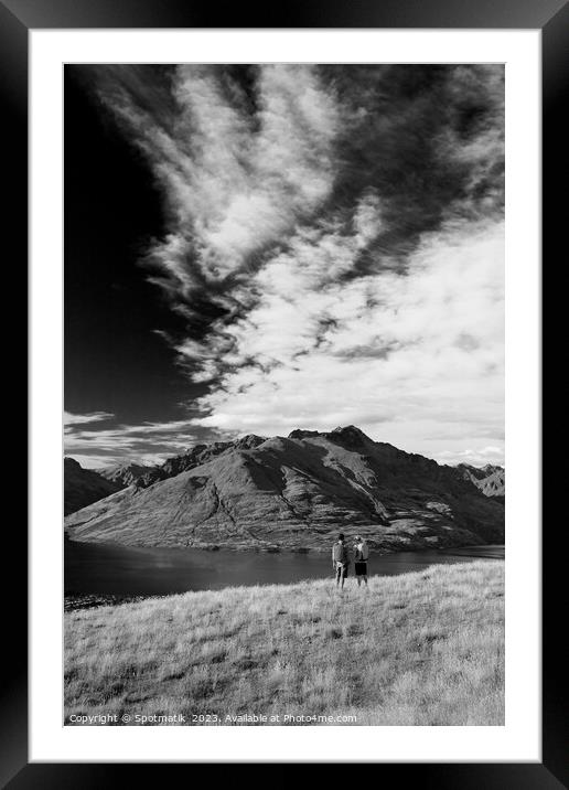 New Zealand adventure couple trekking The Remarkables Otago Framed Mounted Print by Spotmatik 