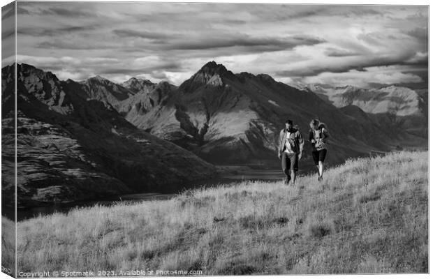 The Remarkables Otago young adventure couple vacation trekking Canvas Print by Spotmatik 
