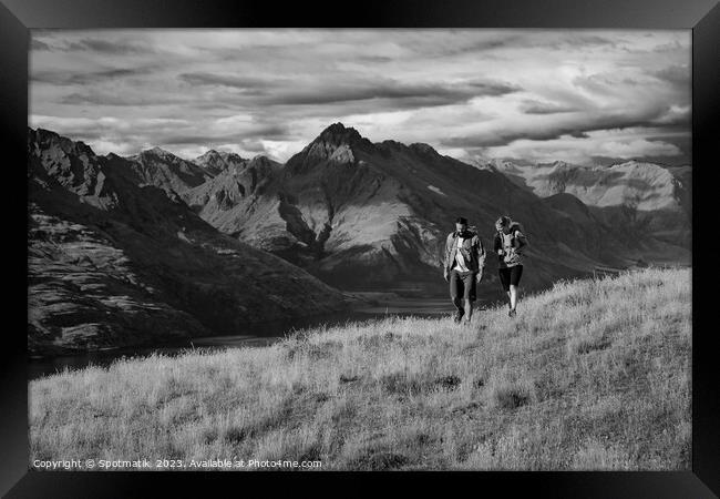 The Remarkables Otago young adventure couple vacation trekking Framed Print by Spotmatik 